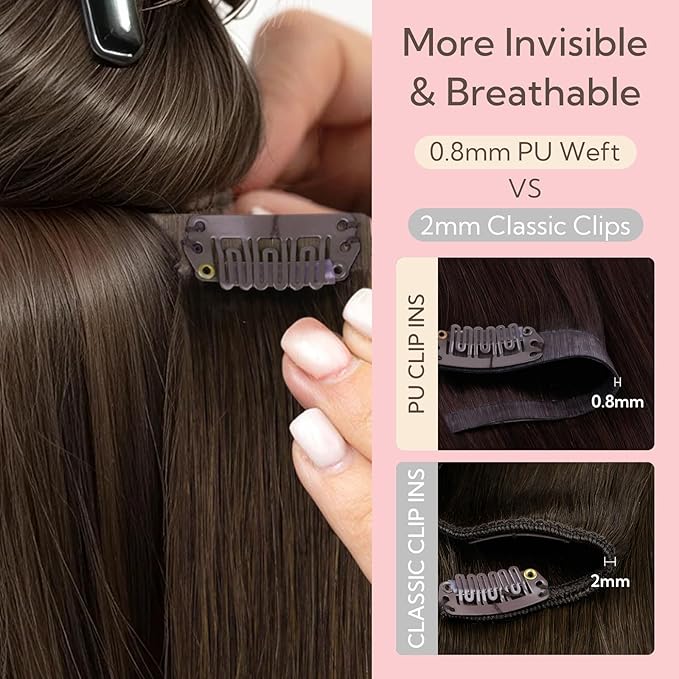 HOTBANANA Clip in Hair Extensions 16 inch 130g 7pcs Ivory Blonde Clip in Remy Human Hair Extensions Straight Hair Invisi Edge Clip Hair Full Head