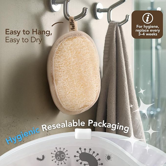 Loofah Sponge for Body Scrub, Exfoliating Body Scrubber & Shower Sponge Shower Scrubber, Loofah for Women and Men, Exfoliating Washcloth Alternative (2 Count, 1 Pack, Oval)