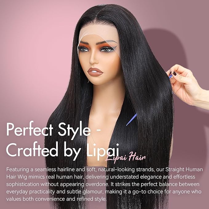 13x4 HD Lace Front Wigs Human Hair Straight Wigs for Black Women - 220% Density, Pre-Plucked Natural Hairline & Glueless Design for Effortless Style, 32 Inch
