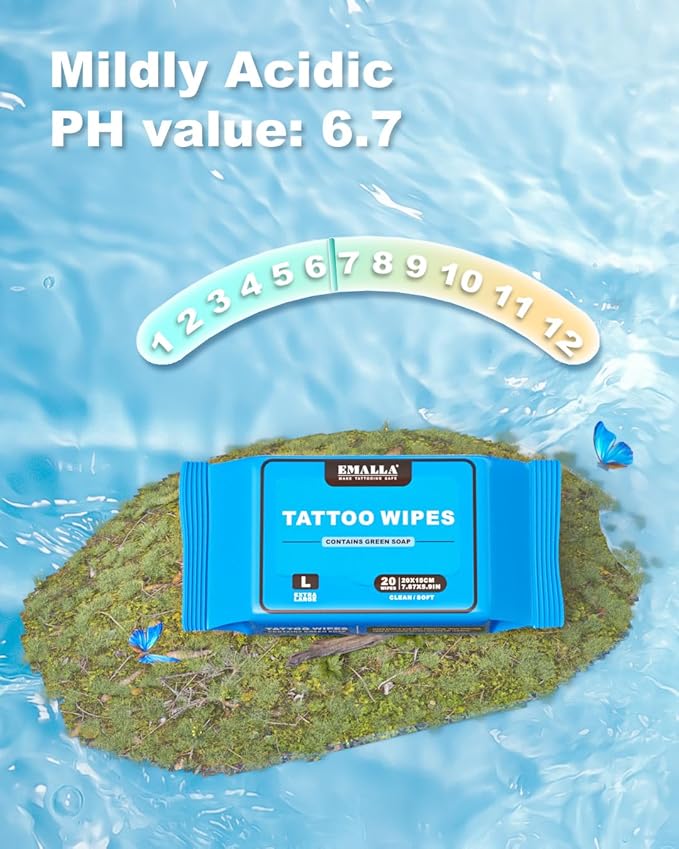 Yuelong Cleansing Green Soap Tattoo Wipes Large TattooCare Wipe for Tattooing& Aftercare Studio-Grade, Natural Formula Wipes for Tattooing, Microblading & Piercing Care (L-20Count(5 Pack))
