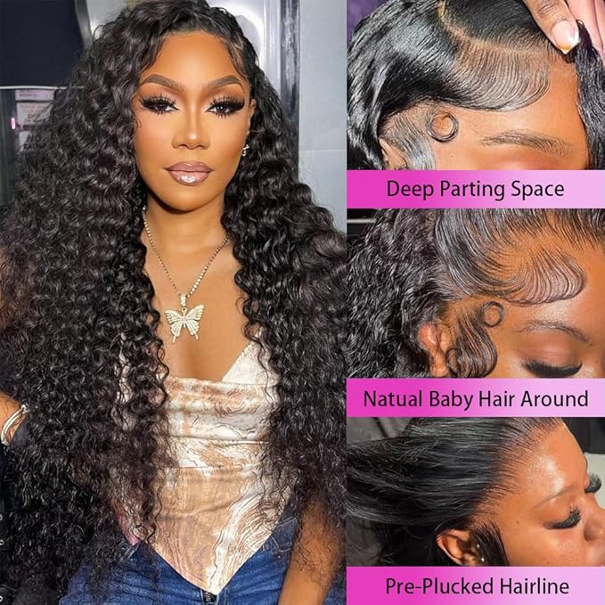 26 Inch 13x6 Lace Front Wigs Human Hair 200% Density Deep Wave Lace Frontal Wigs 13x6 Deep Wave HD Glueless Wig for Women Pre Plucked with Baby Hair