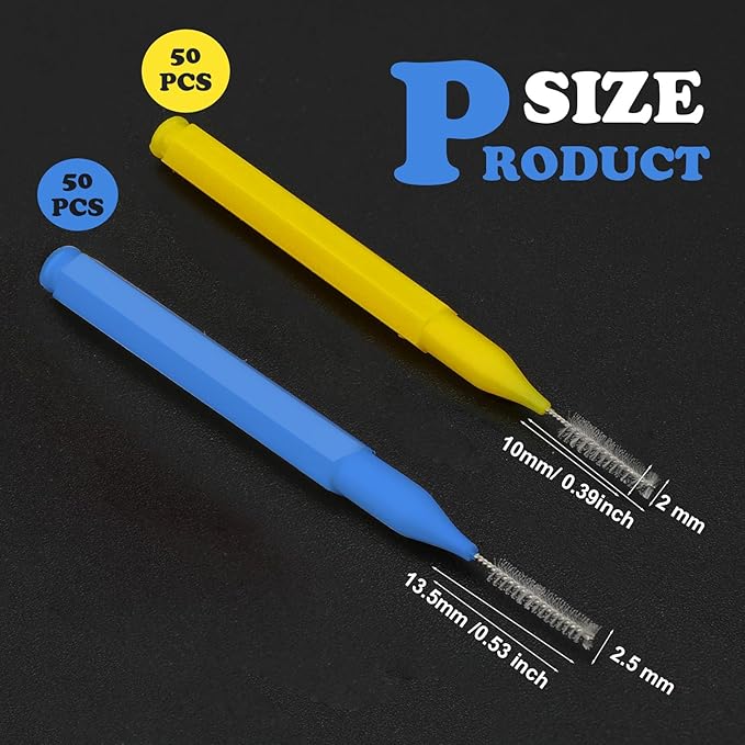 Patelai 100 Pieces Braces Brush for Cleaner Interdental Brush Toothpick Dental Tooth Flossing Head Oral Dental Hygiene Flosser Toothpick Cleaners Tooth Tool(Blue, Yellow,Multiple Sizes)