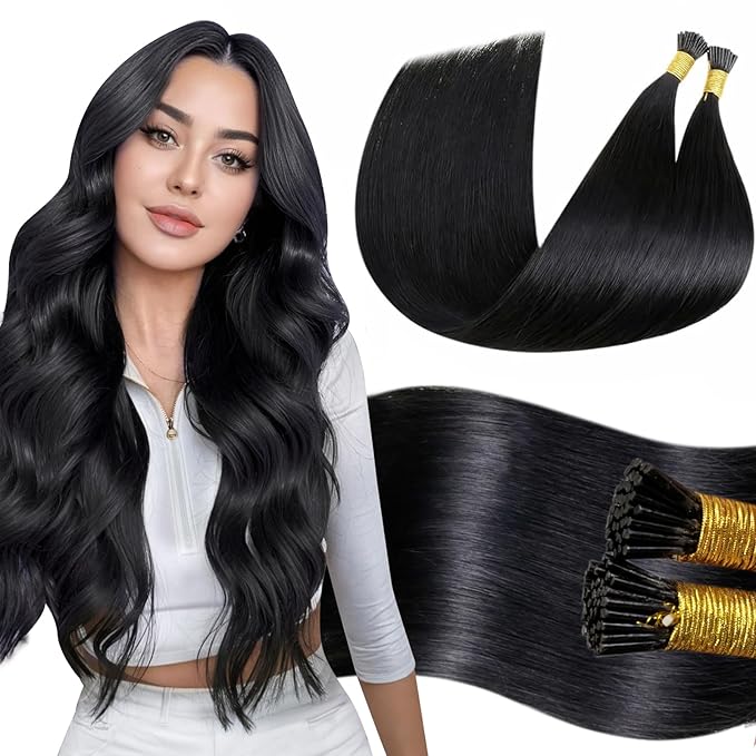 LaaVoo I Tips Hair Extensions Real Human Hair 18 Inch Jet Black I Tip Hair Extensions Pre Bonded for Black Women 50s 50g