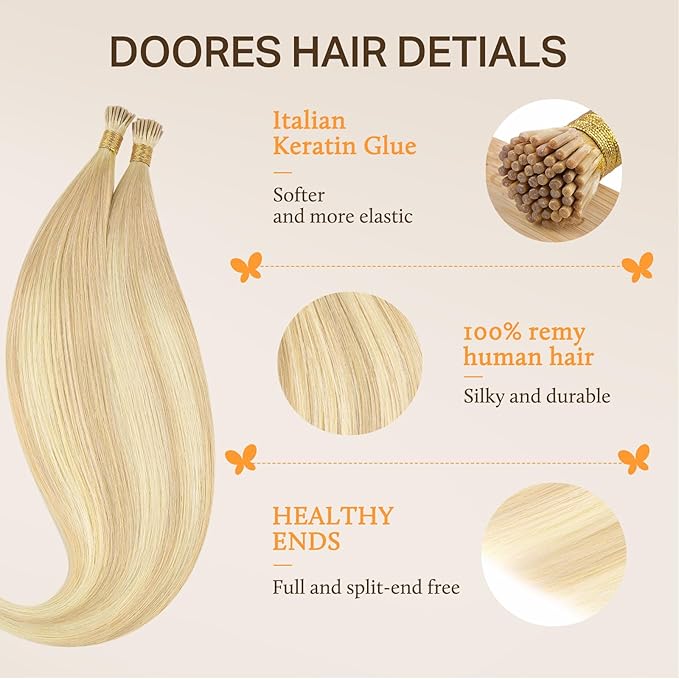 Doores Itips Hair Extensions Human Hair, Drity Blonde Mixed Platinum Blonde 16 Inch 100g/200s, Extensions Real Natural Straight