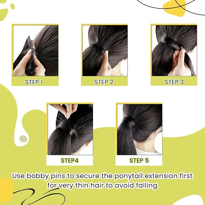 RUNATURE Black Ponytail Extension Human Hair, Clip in Ponytail Hair Extensions for Women, Comfortable Lace Ponytail Extension, Long Straigth Hair, Wrap Around, 18 Inch 80g #1 Jet Black