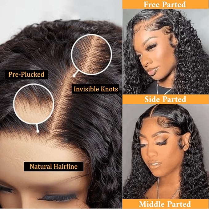 Julia Hair 12A Bye Bye Knots Glueless Wig Water Wave 7x5 Pre Cut HD Lace Closure Wigs Human Hair Wear and Go Pre Plucked for Beginners Wet Wavy Lace Front Wigs Brazilian Hair Natural 20 Inch
