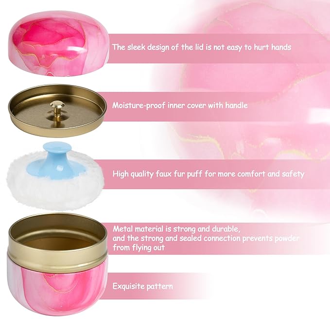 Powder Puff and Powder Container for Body Dusting Powder Case with Puff for Baby and Women,Loose Powder Containers with Puff for Travel (Glacier pink1.0)