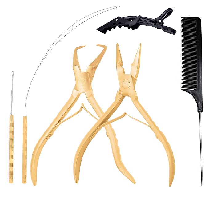 SIVOTE Professional Hair Extension Tools Kit Stainless Steel, Microlink & Itip Extensions Tool Kit, Gold