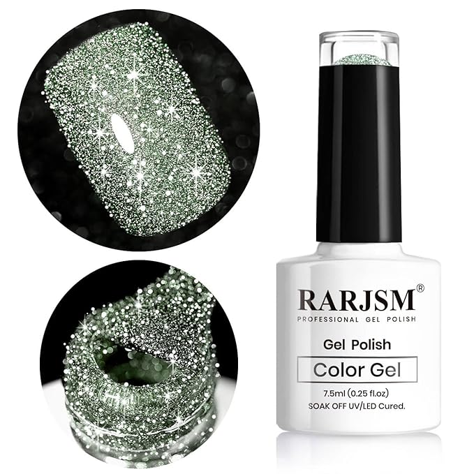 RARJSM Glitter Gel Nail Polish Light Green Flash Gelpolish Sparkle Shiny Gel Nail Art Varnish Manicure Refletive Diamond Nailgel For Salon Home DIY U V L E D Curing Required 7.5ml