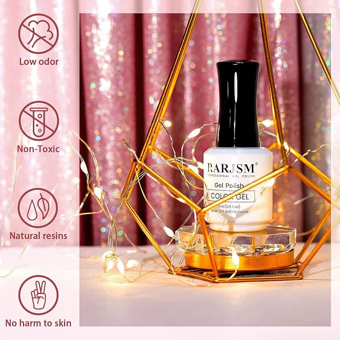 RARJSM Nude Glitter Nail Gel Polish Sheer Pink Jelly Shimmery Iridescent Sparkly Pink Holographic Pigments Translucent Natural Skin Tone Color Gel 15ml Soak off UV LED Cured Home Salon