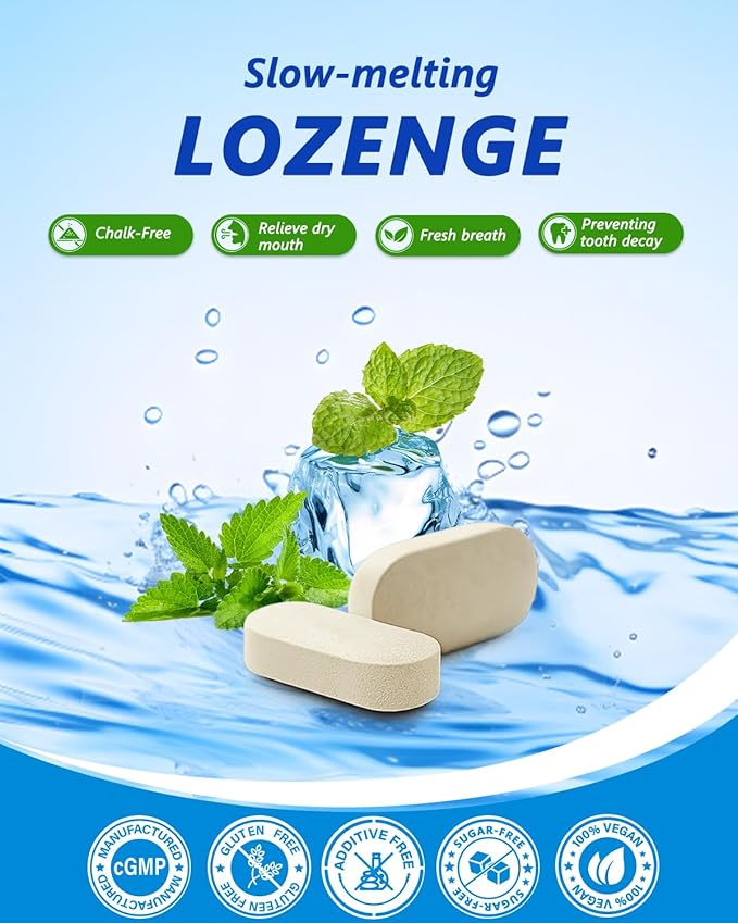 Oral Probiotics Lozenges for Mouth Bad Breath & Gum Repair - Mineral Fusion with Zinc + Calcium for Dry Mouth Relief, Enamel Shield, Mint Flavor with Xylitol - 270 Lozenges, Sugar-free