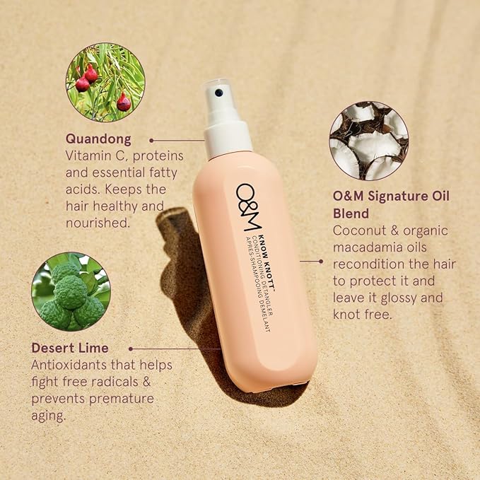 O&M Know Knott Hair Detangler Spray for Women + Kids, Leave in Conditioner Mist Hairspray, Softens, UV Protection, After Swim, Hair Cutting Spray, Vitamin B + Argan Oil, Cruelty Free + Vegan, 8.4oz