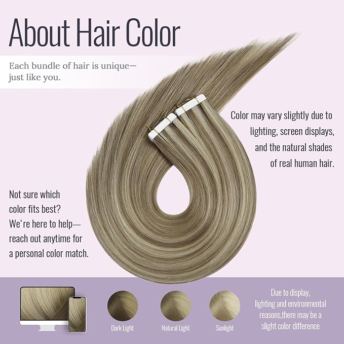 Fshine Hair Extension Tape ins 20 pcs 50 g 12 Inch Highlight Tape in Hair Extensions Color Light Brown and Highlighted Platinum Blonde Glue in extensions,for Women, Ladies & Girls
