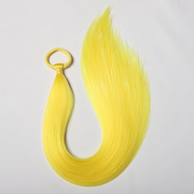 Yellow Hair Extensions for Braids Ponytail Extension 2 Packs, 20 inch Crazy Hair Day Accessories for Women, DIY Festival Wacky Rave Braids,Tinsel Mixed