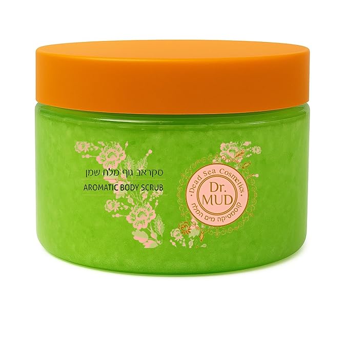 Dead Sea Salt Aromatic Mineral Body Scrub – Exfoliating Salt Scrub for Body and Feet with Jojoba Oil, Almond Oil, Vitamin E & Essential Oils – Hydrating, Moisturizing, Smoothing (250 gr, Green Apple)