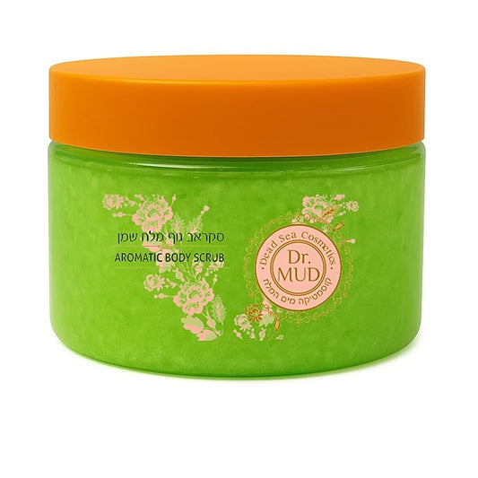 Dead Sea Salt Aromatic Mineral Body Scrub – Exfoliating Salt Scrub for Body and Feet with Jojoba Oil, Almond Oil, Vitamin E & Essential Oils – Hydrating, Moisturizing, Smoothing (250 gr, Green Apple)
