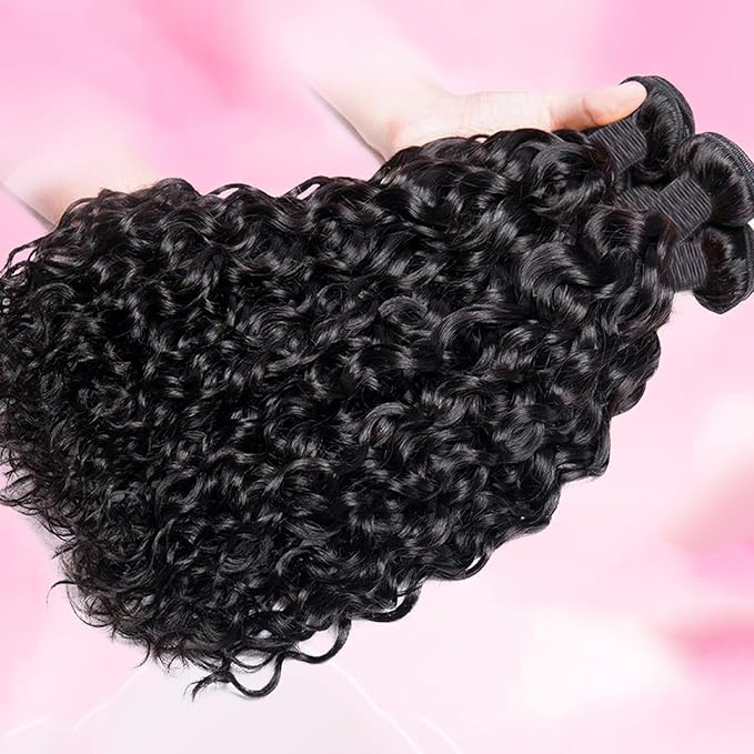 Water Wave Human Hair Bundles 20 22 24 Inch 12A Deerp Curly Bundles Human Hair 100% Unprocessed Wet and Wavy Bundles Human Hair Extensions Natural Black