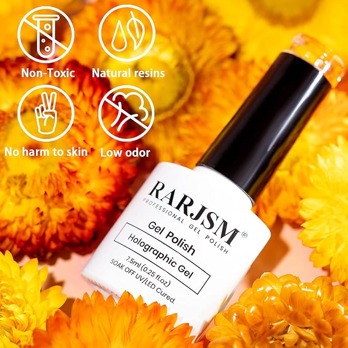 RARJSM Holographic Nail Polish Classic Orange Gel Polish Soak off Nail Gel Ideal for Nail Salon DIY at Home Curing Required