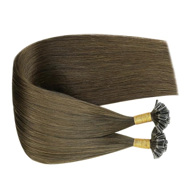 Fshine U Tip Human Hair Extensions Dark Brown 20 inch Pre Bonded Keratin Hair Extensions 50 g Hot Fusion U Tip Keratin Bondings for Salon and Professional Use