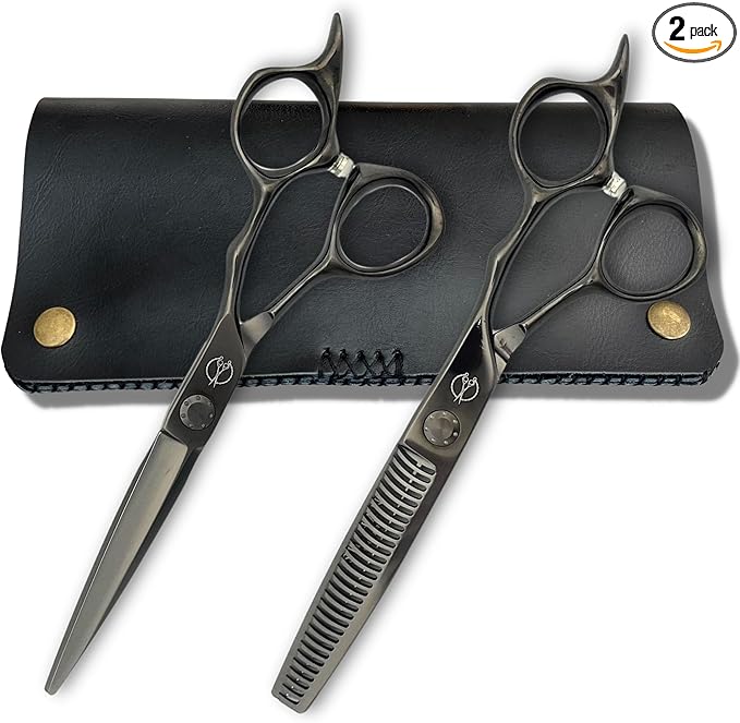 6" Hair Shears Set from Shihan Shears - Cutting and Thinning/Texturizing Scissors with Black Titanium Finish - VG-10 Stainless Steel for Professionals