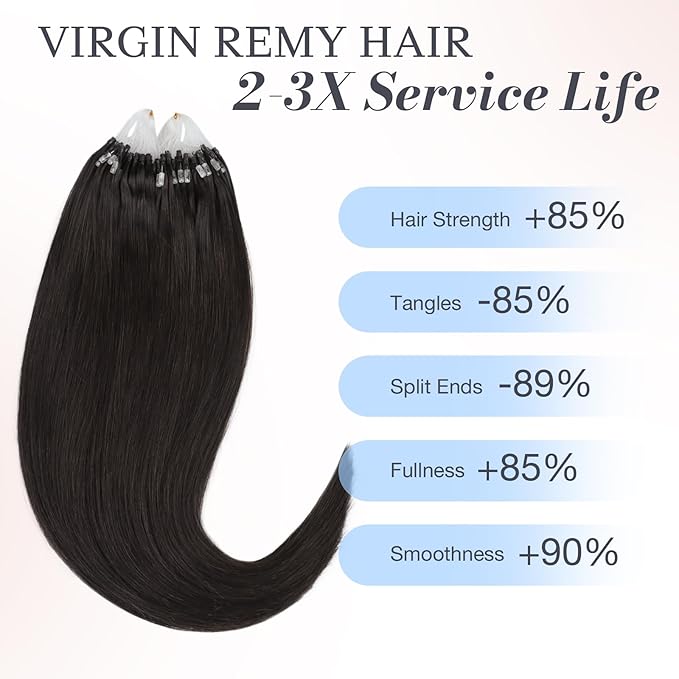 DOORES Micro Bead Hair Extensions Real Human Hair, Dark Brown 14 Inch 50g/50s, Micro Hair Extensions Human Hair, Remy Hair Extensions