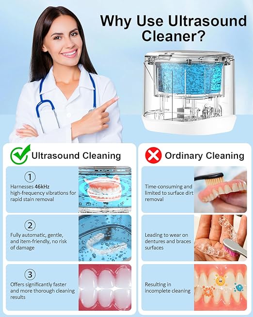 BCOM Retainer Cleaner,Jewelry CleanerUltrasonic Machine 46kHz, Jewelry&Retainer Cleaner 2-in-1 Professional Portable Dental Jewelry Pod Deep Cleaning forJewelry,Retainer, Mouth Guard, Ring Xmas Gift
