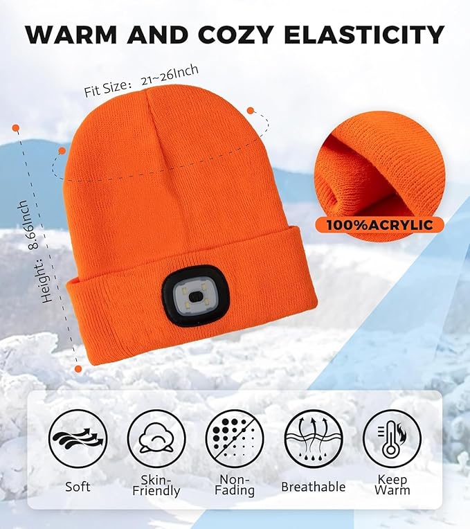 Bluetooth Beanie Hat, USB Rechargeable 4 LED Wireless Music Running Headlamp Cap, Gifts for Christmas, Stocking Stuffer & White Elephant Gifts for Men, Women, Him, Her