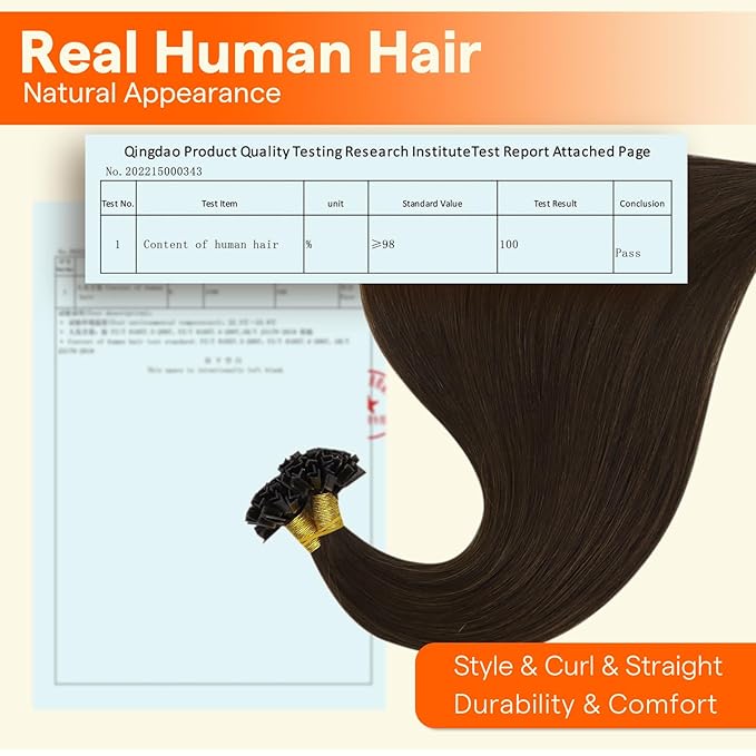 Full Shine K Tip Hair Extensions Real Human Hair Dark Brown Ktip Human Hair Extensions 16 Inch Prebonded Keratin Tip Extensions 50 Grams Natural Remy Hair for Women
