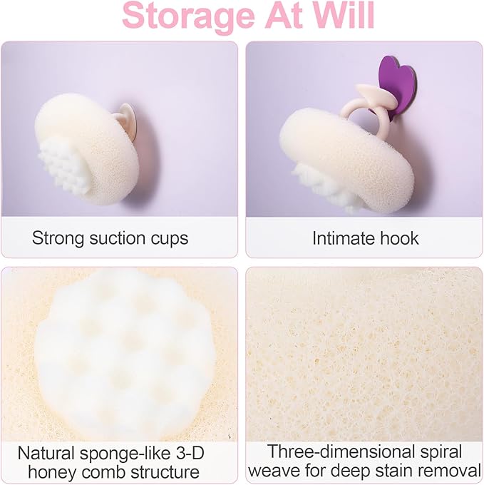 Super Soft Sunflower Suction Cup Bath Ball, 2 in 1 Exfoliating Bath Sponge, Loofah with Suction Cup, Body Sponges for Shower, Bathing Sponges for Women (Blue + Beige)