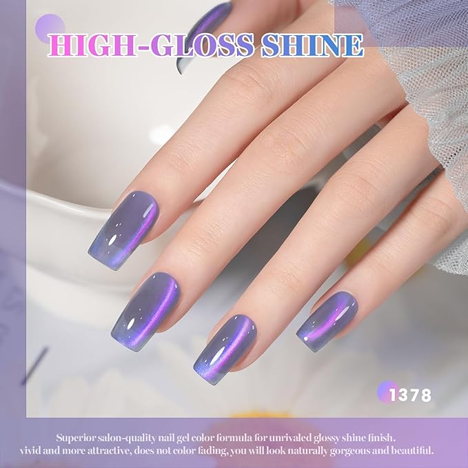 RARJSM Aurora Diamond Ceramic Cat Eye Gel Nail Polish Set 6pcs Sparkly Multi Color Galaxy Milkyway Glitter Glassy Cateye Gelpolish with Magnet Stick 7.5ml Curing Requires Soak Off for Home Salon