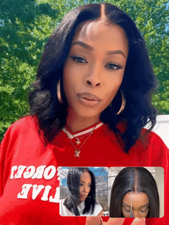 Nadula Bye Bye Knots Yaki Straight Bob Glueless Wig Pre Cut/Plucked/Bleached 7x5 Lace Front Wigs Human Hair Invisible Knots Pre Everything 3S Ready to Go Short Yaki Bob Wigs 150% Density 10inch