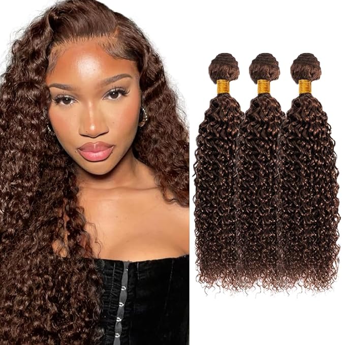 26 28 30 inch Chocolate Brown Bundles Brown Curly Human Hair Bundles #4 Wet and Wavy Bundle Double Weft 150g