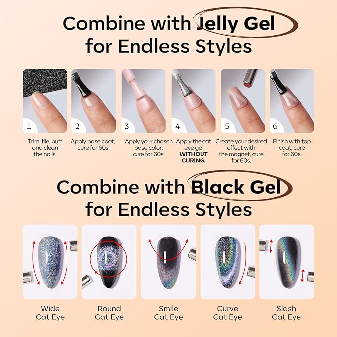 modelones Brown Cat Eye Gel Nail Polish Latte Shimmer 9D Magnetic Cateye Gel Nail Polish UV LED Soak Off Winter Nail Manicure 15ML