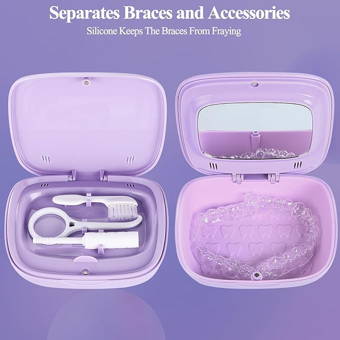Double Layer Retainer Case With Mirror, Retainer Holder With Remover Tool And Cleaning Brush With Vent Holes Compatible With Aligner Case