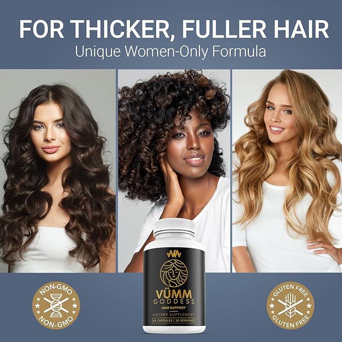 Womens Hair Growth Supplement | Thicker Fuller Hair Support for Thinning Hair and Hair Loss Vitamins | Warped Wellness Vümm Goddess