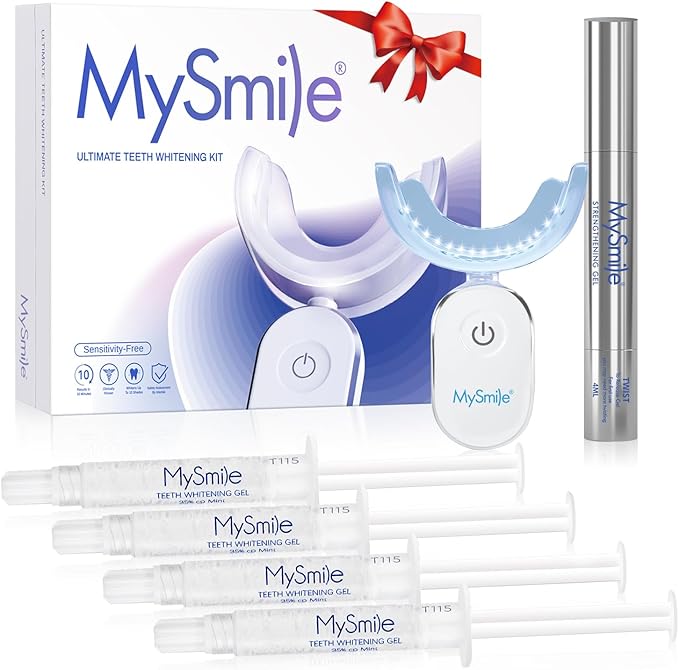 MySmile Deluxe 10 Min Teeth Whitening Kit with 28 LED Light, 35% Carbamide Peroxide Teeth Whitening Gel, Helps Remove Years of Stains from Coffee, Soda, Wines, Smoking, Food