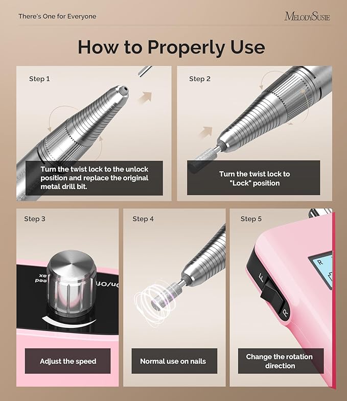 MelodySusie Entry-Level Clip-On Cordless Nail Drill, SC320H 30000RPM Popular Classic E-File with LCD Display for Manicure Shaping & Gel Removal, Perfect for Training, Nail Art Practice & Home Use