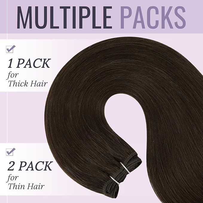 Fshine Dark Brown Weft Hair Extensions Human Hair 18 Inch 100g Sew in Real Human Hair Double Weft Brown Hand Tied Full Head