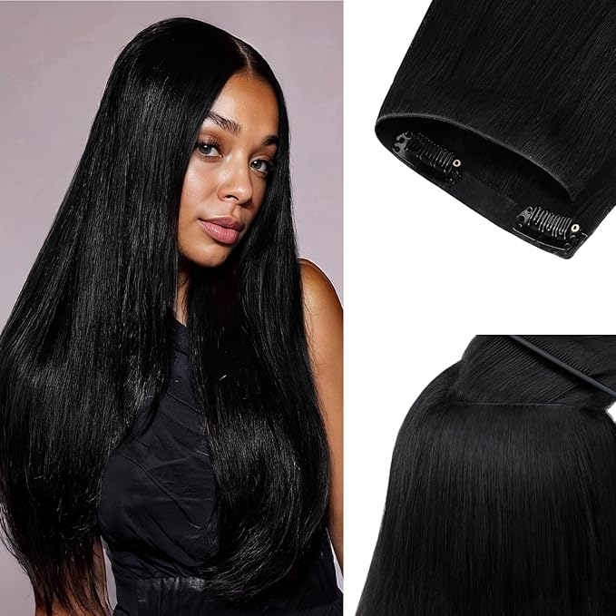 Lashey Invisi Edge Clip in Hair Extensions 14 Inch 110g 7pcs Injected Seamless PU Clip in Hair Extensions Virgin Human Hair, #1 Jet Black Straight Hair