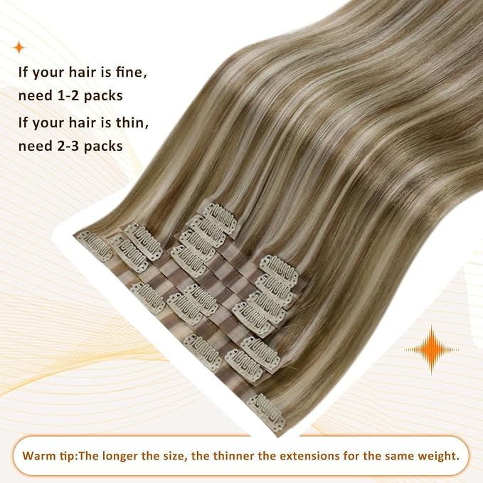 Full Shine Seamless Hair Extensions Clip ins 22 Inch Brown Highlights Human Hair Clip in Extensions Light Brown Mix Platinum Blonde Remy Hair Full Head Ease of Use 8 Pcs 120 Grams