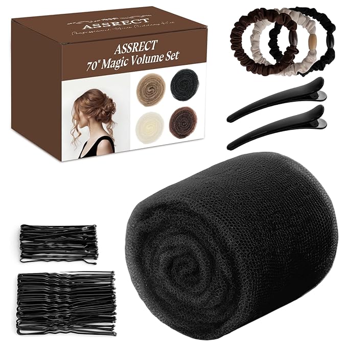 70 * 5"Updo Hair Hair Bumps, Volume Insert Kit Accessories with 20 Bobby Pins, 20 U-Shape Pins, 2 Duckbill Clips, 3 Hair Ties Ponytail Volumizer For Bun, Wedding, Party (Black)