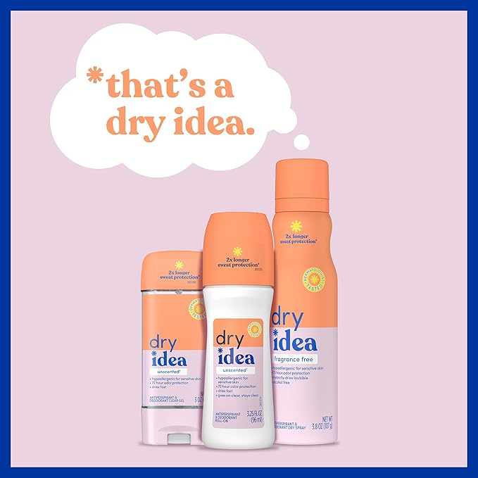 Dry Idea Gel Deodorant & Antiperspirant | 72-Hour Protection | Unscented | Hypoallergenic | Pack of 3