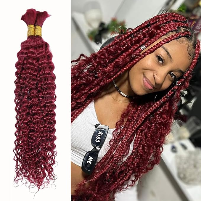 24 Inch Human Braiding Hair 100g Deep Wave Bulk Human Hair for Braiding Brazilian Virgin Human Hair Bundles Wet and Wavy Bundles No Weft Curly Human Hair Extensions for Boho Braids 99j