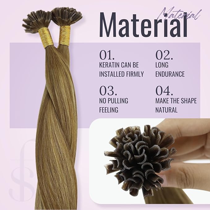 Fshine K Tip Real Human Hair Extensions 18 Inch Fusion, Dark Brown to Caramel Blonde & Chocolate Brown Balayage, Keratin Bondings, Remy Hair, 50g/50s