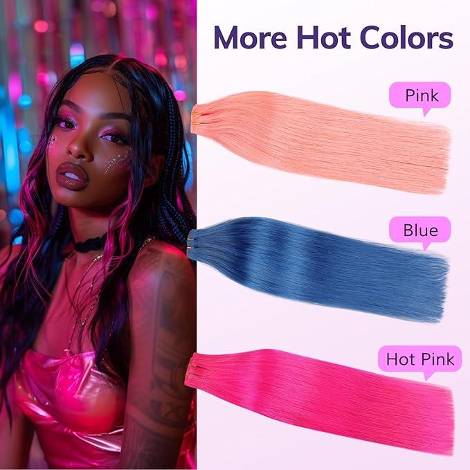 IDN BEAUTY Seamless Clip In Hair Extensions Real Human Hair, 14 Inch 30g 6Pcs Blue Straight Seamless Clip Ins For Black Women Colored Hair Extensions PU Weft Invisible Edge