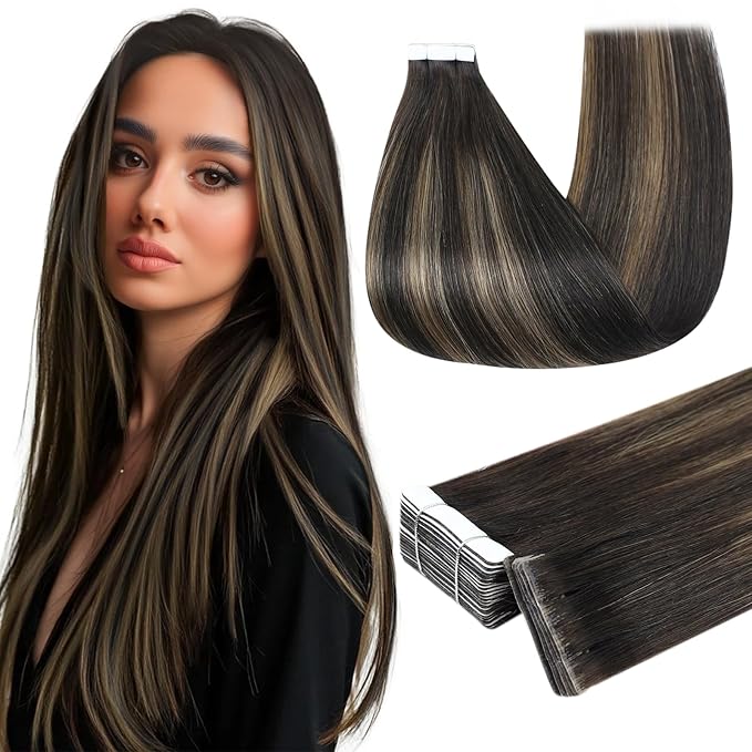 Full Shine Brown Hair Extensions Tape in Double Sided Weft 22 Inch Color 2 Fading to 8 Highlight 2 Darkest Brown Injected Invisible Tape in Hair Extensions Human Hair 20Pcs 50Grams for Casual Outings