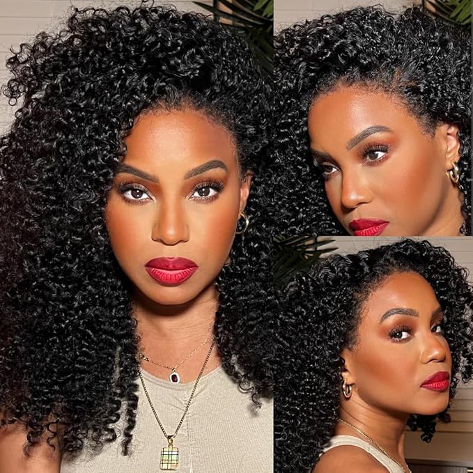 Julia Hair Bye Bye Knots Curly 4C Baby Hairs Lace Human Wig with Kinky Edges Hairline 7x5 Invisible Knots Pre Cut HD Lace Front Glueless Wig Pre Bleached Pre Plucked for Beginners 150% Density 16 Inch