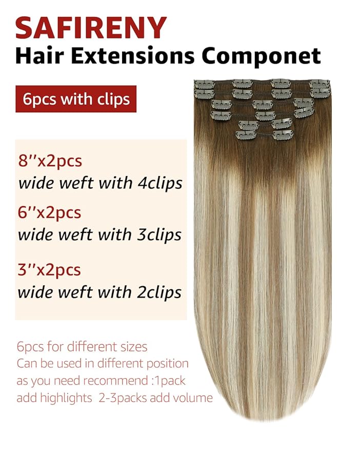 Clip in Hair Extensions Real Human Hair Double Weft Balayage Color Walnut Brown To Ash Brown And Golden Blonde,Clip in Hair Extensions,22 Inch 120g,6pcs Per Set With 18 Clips（#3/8/22,22")