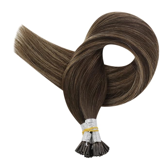 Full Shine Itip Hair Extensions Human Hair 20 Inch Straight Remy Hair Dark Brown to Ash Brown Keratin Itip Human Hair Extensions Natural Pre Bonded Extensions 50 Grams