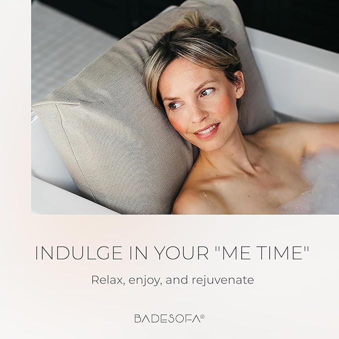 BADESOFA® Luxury Bath Pillow S - Ultra Comfortable & Quick-Drying Bath Back Pillow - Washable Full Body Bath Pillow for Bathtub - Therapeutic Head and Neck Support - Luxury Spa Cushion in Beige